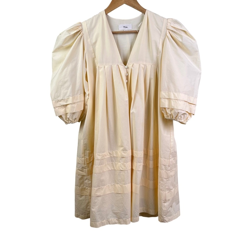 Mable Yellow Puff Sleeve V Neck Tiered Skirt Babydoll Mini Dress Coquette Small - Picture 2 of 8
